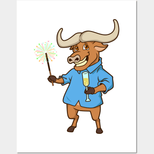 Buffalo with sparkler - Happy New Year Posters and Art